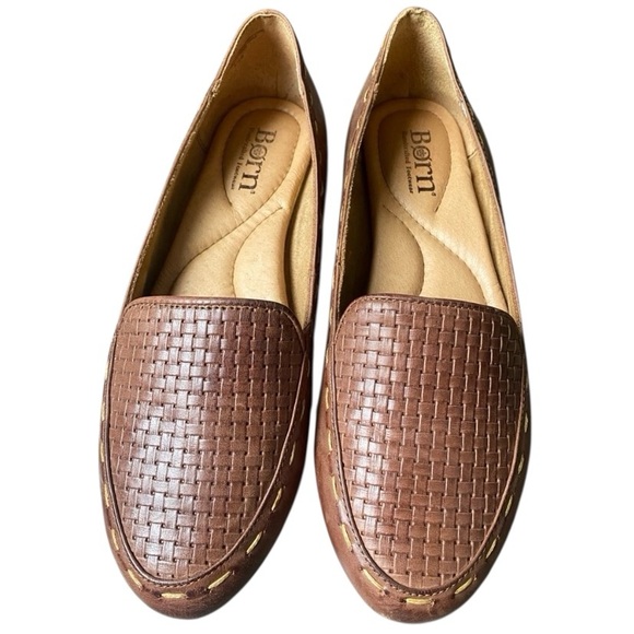 Born Shoes - Born Woven Brown Leather Slip on Loafers Size 7